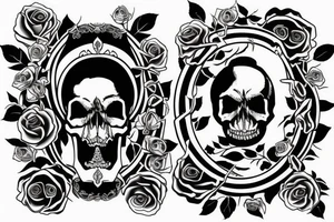 a skull that has a knife in its teeth and also a rose on the other side tattoo idea