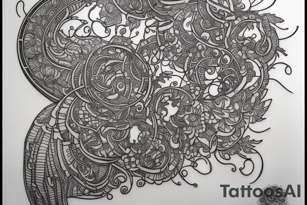 Create a design for a tattoo in the style of Dr. Woo, renowned for his intricate and delicate designs. The tattoo should have a geometric theme, incorporating shapes, patterns and lines that form a harmonious and visually appealing composition. It should exude a cool and modern vibe, just like Dr. Woo's signature style. The design should be detailed and precise, showcasing the subtlety and sophistication that Dr. Woo is known for. Use black and grey inks to recreate his distinct, refined aesthetic. Remember, the goal is not just to create a tattoo, but a piece of wearable art that captures the intrigue and allure of Dr. Woo's work. tattoo idea