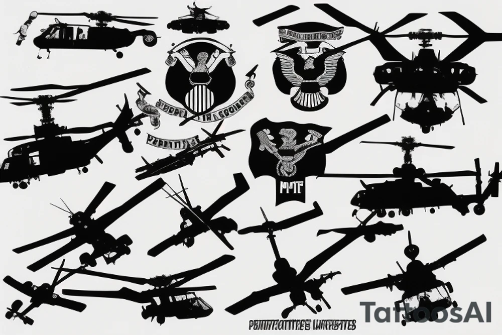 Patriotic, USMC, CH-53 helicopter silhouette, mechanics. tattoo idea