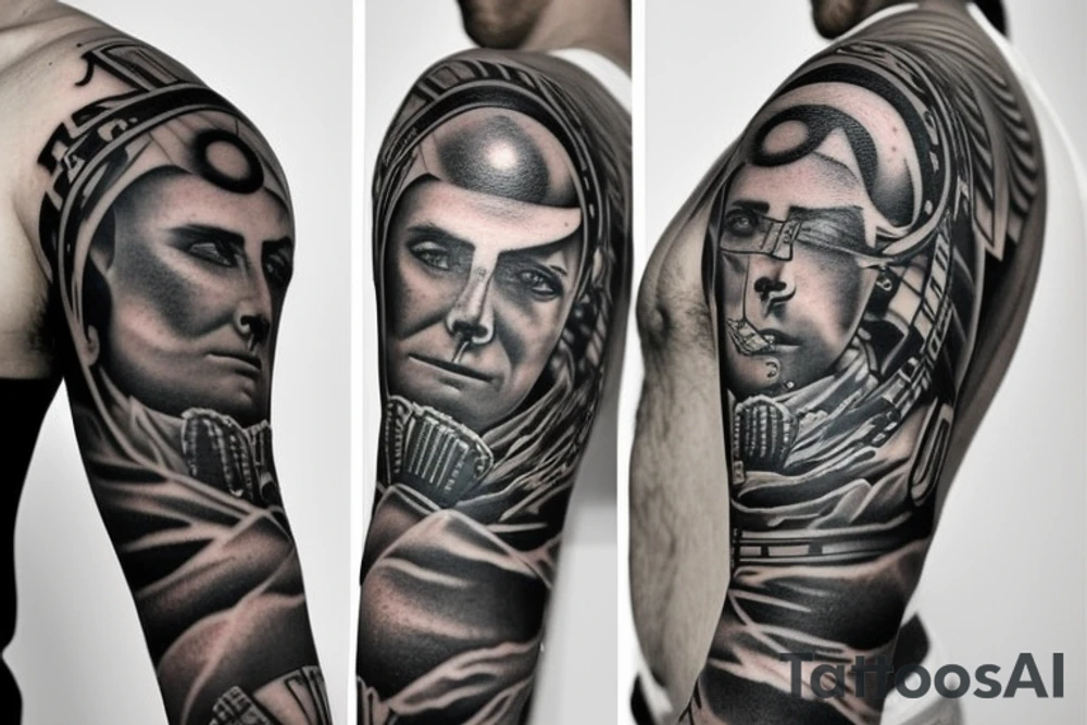 Sleeve Tattoo with a military theme. tattoo idea