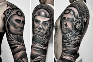 Sleeve Tattoo with a military theme. tattoo idea
