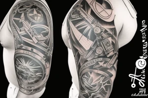 Sleeve Tattoo with a military theme. tattoo idea