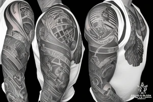 Sleeve Tattoo with a military theme. tattoo idea
