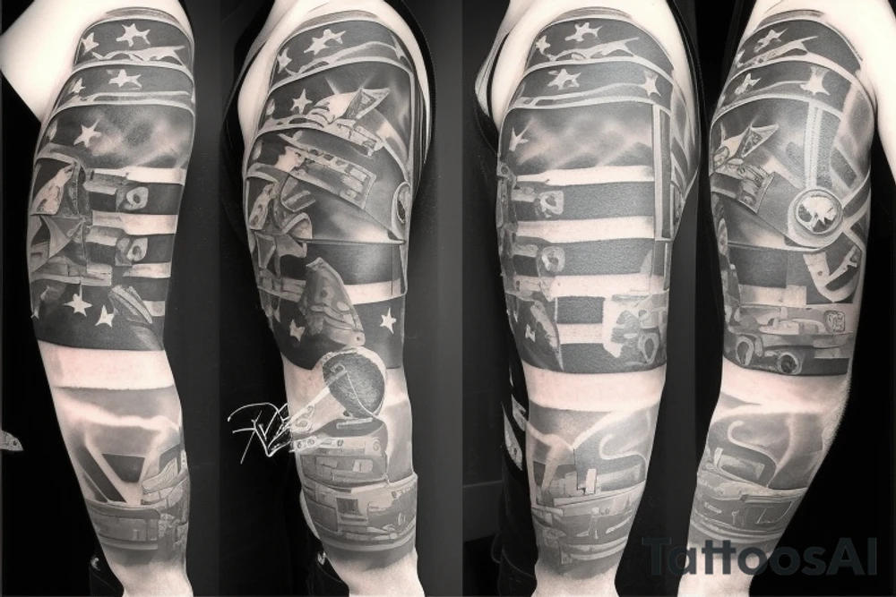 Military theme sleeve tattoo. tattoo idea