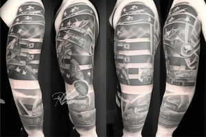 Military theme sleeve tattoo. tattoo idea