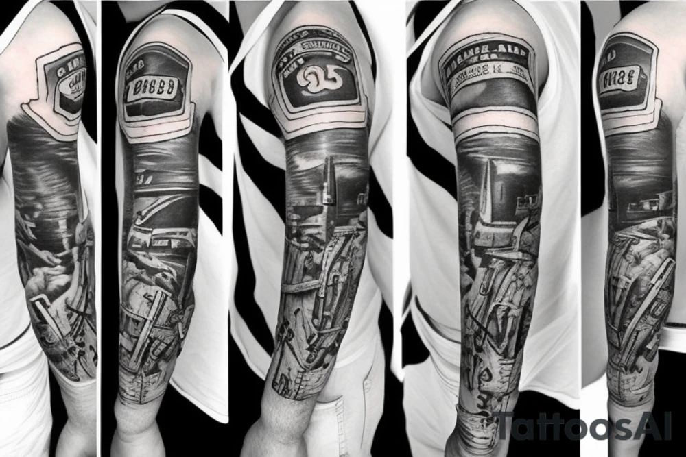 Military theme sleeve tattoo. tattoo idea