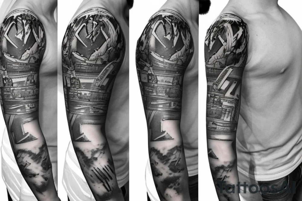 Military theme sleeve tattoo. tattoo idea