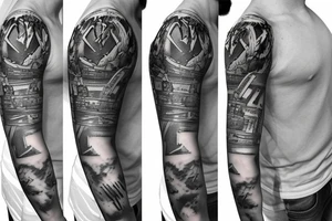 Military theme sleeve tattoo. tattoo idea