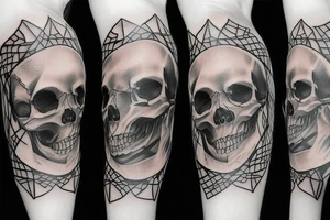 a skull tattoo with a german shepherd behind it tattoo idea