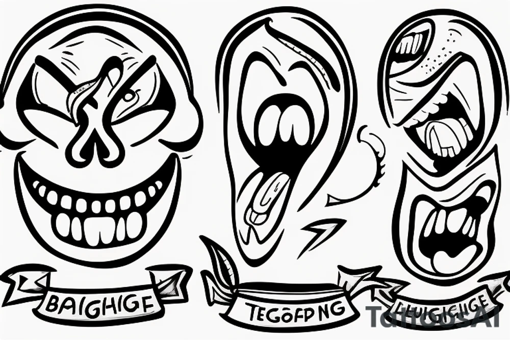 a mouth with the tongue hanging out and the word binge on the tongue tattoo idea