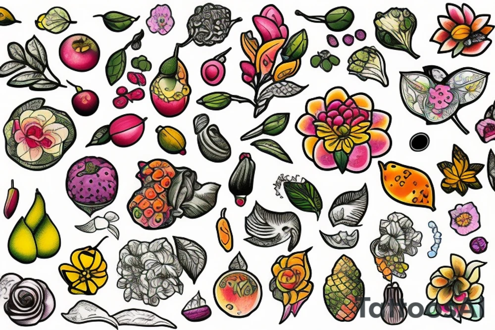 Nature flower fruits tattoo idea
