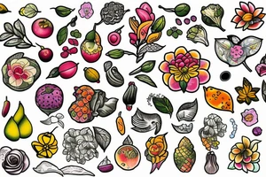 Nature flower fruits tattoo idea
