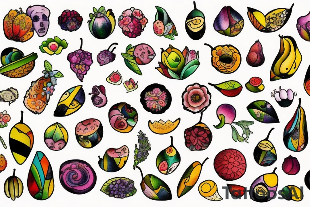 Nature flower fruits tattoo idea