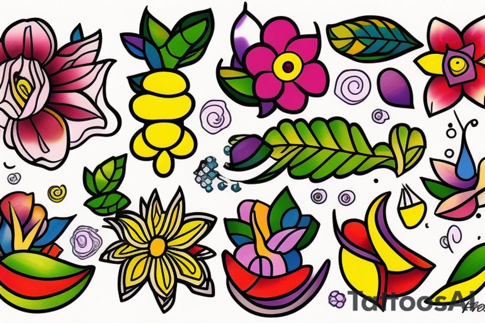 Nature flower fruits tattoo idea