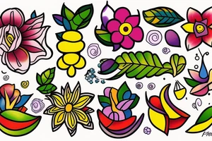 Nature flower fruits tattoo idea