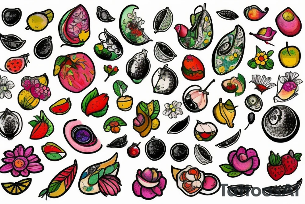 Nature flower fruits tattoo idea