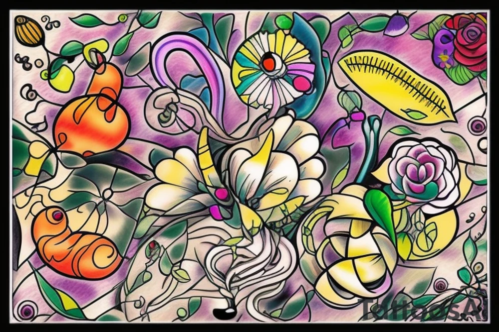 Nature flower fruits tattoo idea