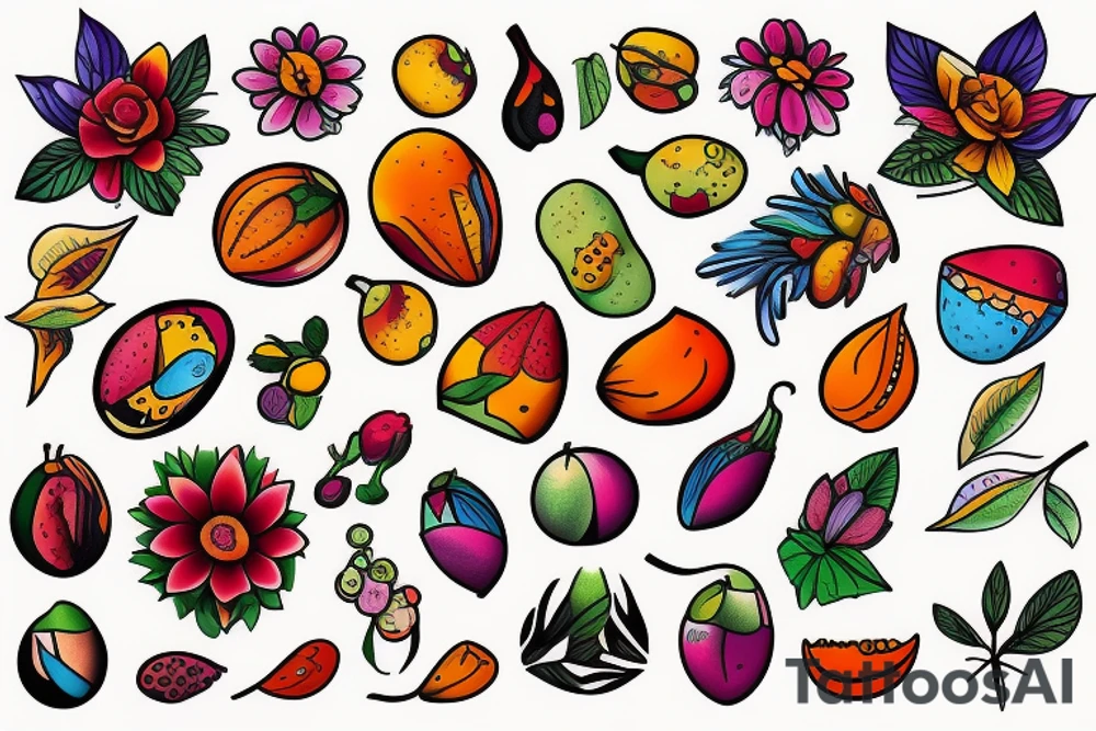 Nature flower fruits tattoo idea