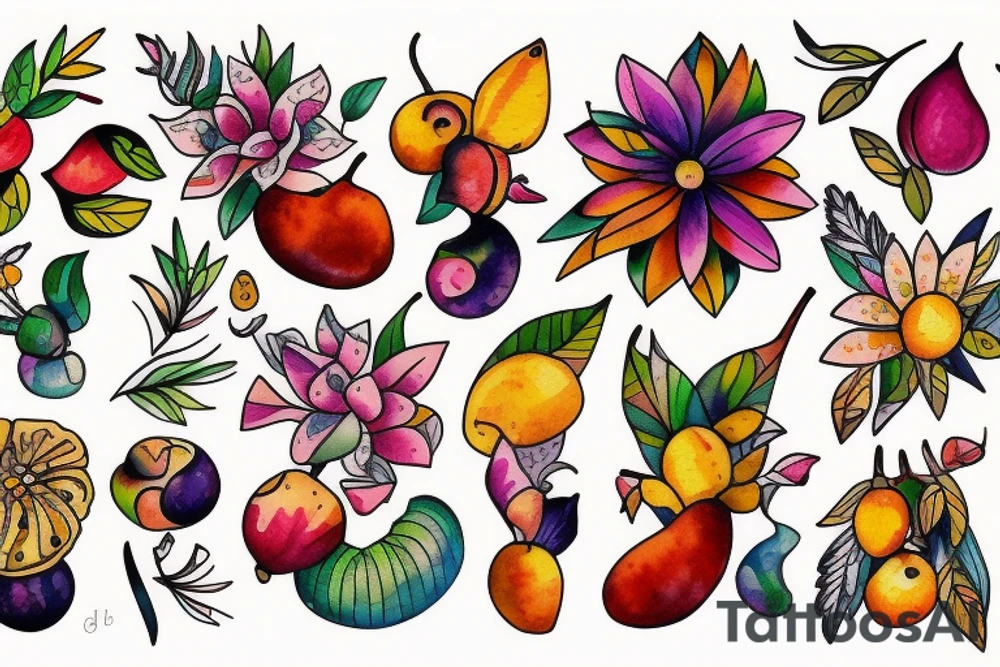 Nature flower fruits tattoo idea