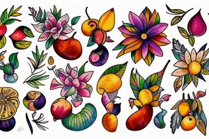 Nature flower fruits tattoo idea