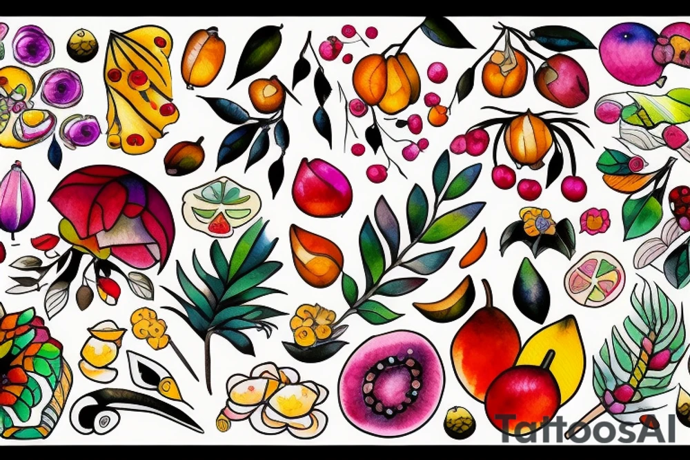 Nature flower fruits tattoo idea