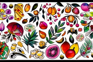 Nature flower fruits tattoo idea