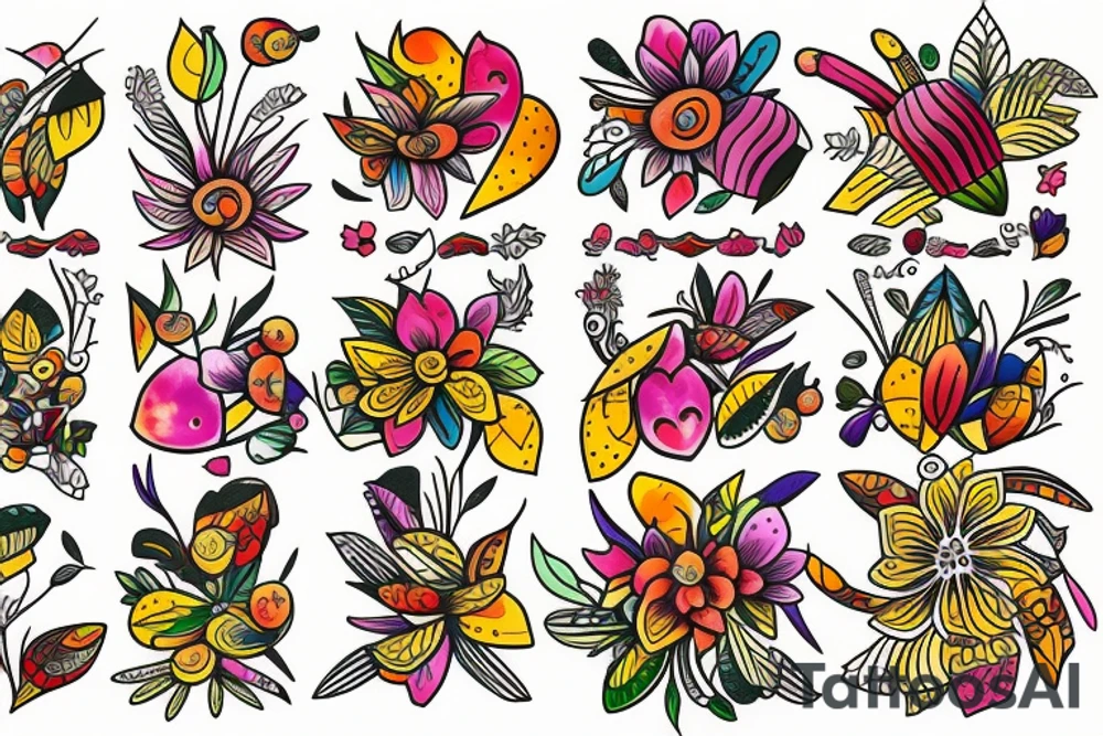 Nature flower fruits tattoo idea
