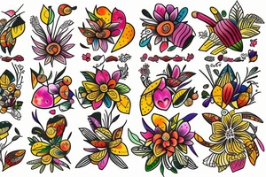 Nature flower fruits tattoo idea
