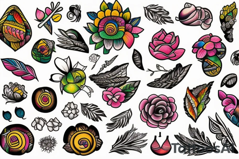 Nature flower fruits tattoo idea