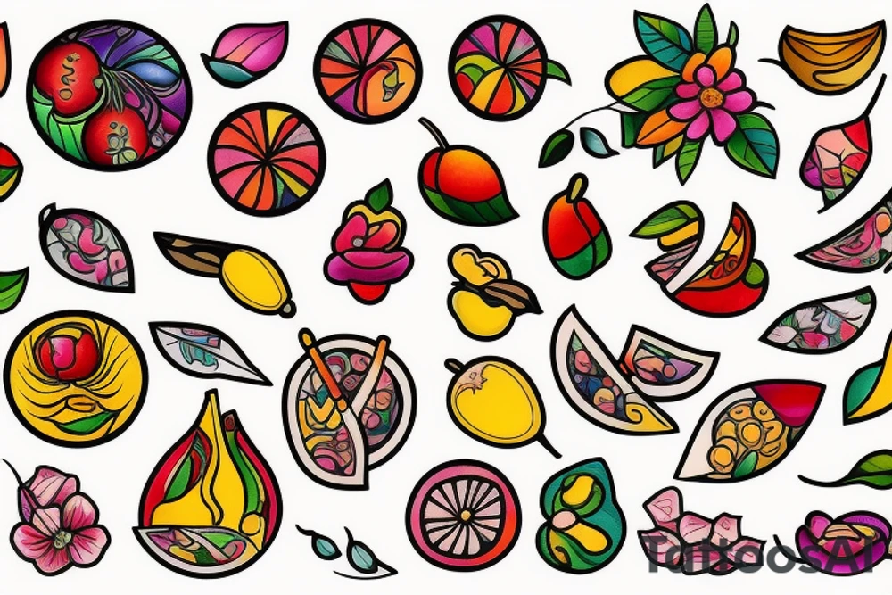 Nature flower fruits tattoo idea