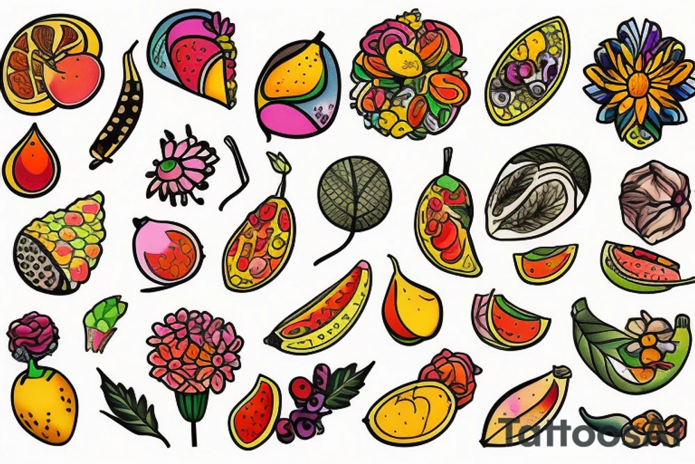 Nature flower fruits tattoo idea
