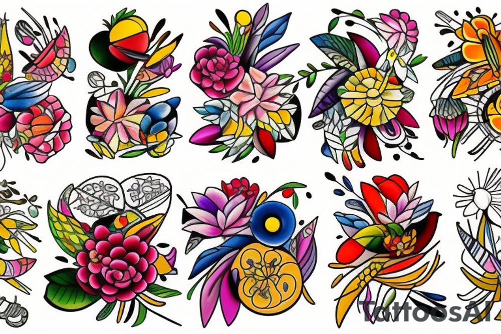 Nature flower fruits tattoo idea