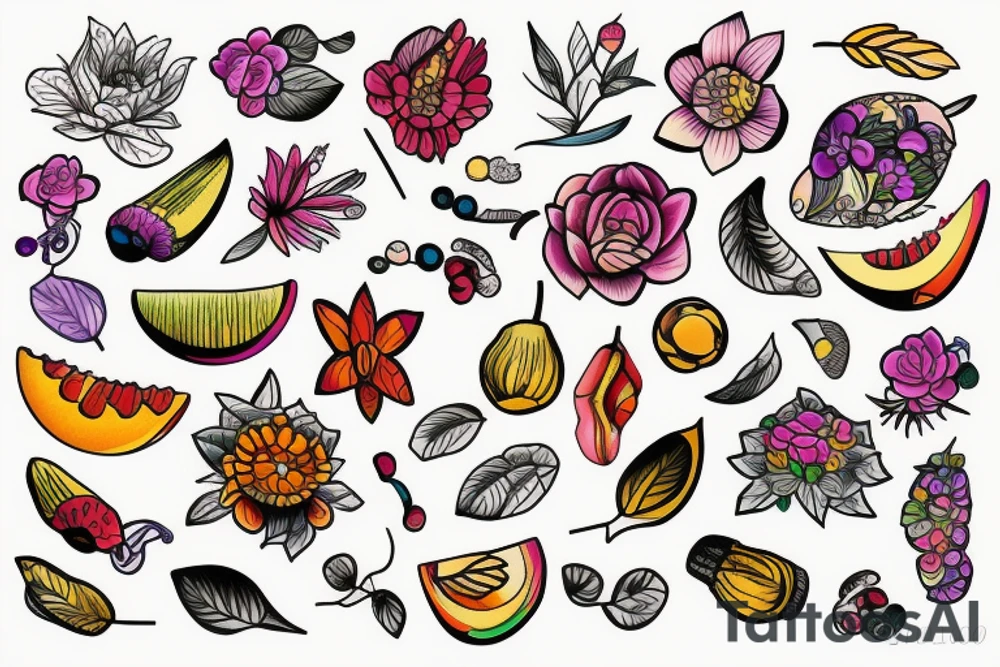 Nature flower fruits tattoo idea