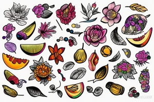 Nature flower fruits tattoo idea