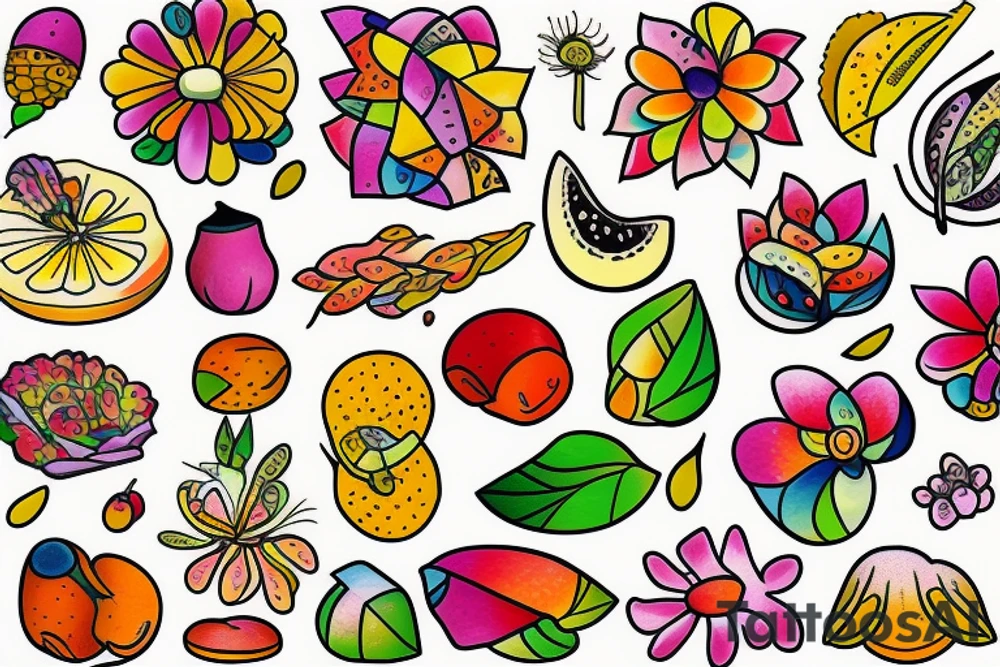 Nature flower fruits tattoo idea