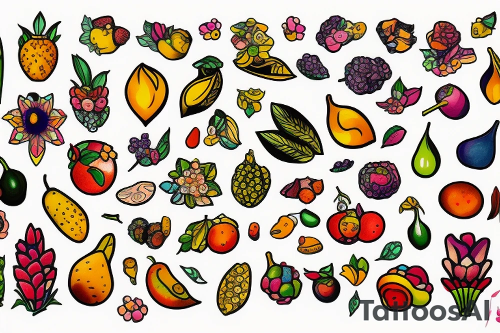 Nature flower fruits tattoo idea