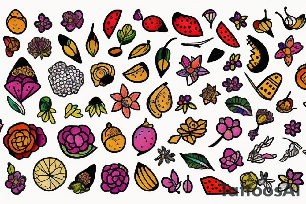 Nature flower fruits tattoo idea