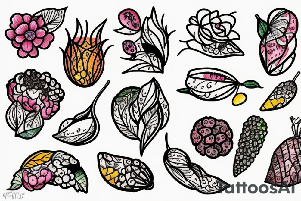 Nature flower fruits tattoo idea