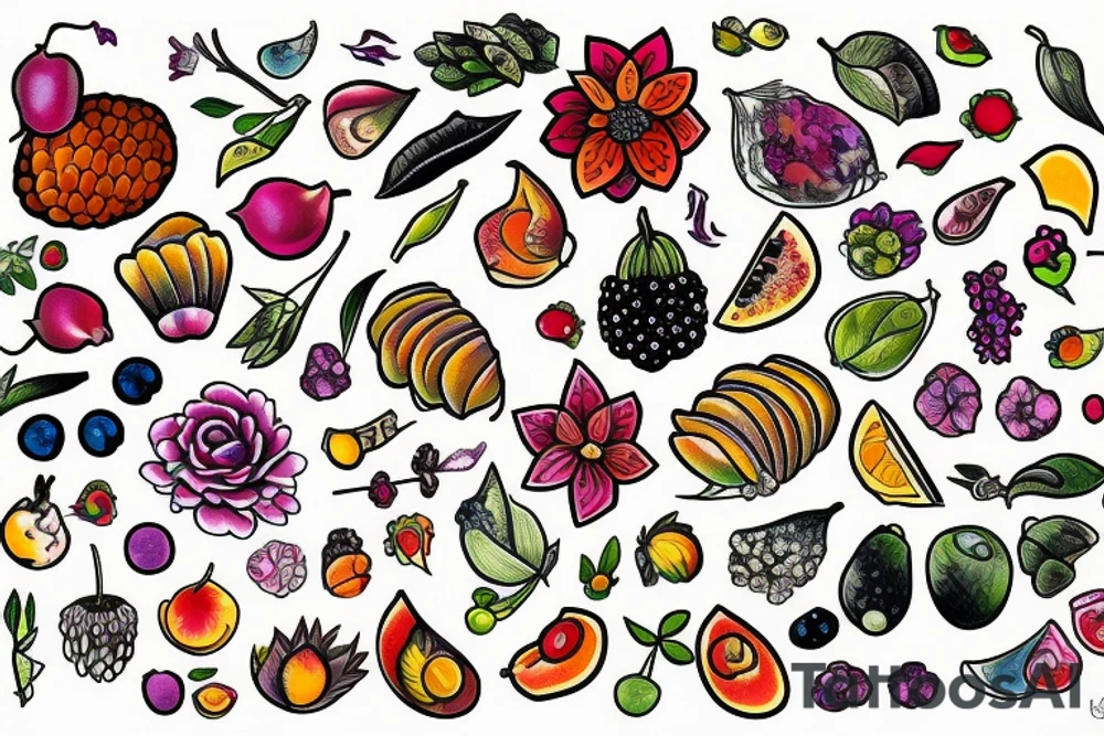 Nature flower fruits tattoo idea