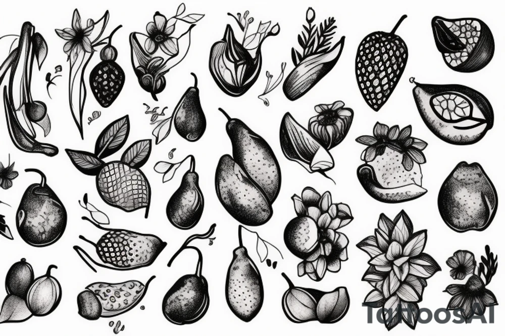 Nature flower fruits tattoo idea