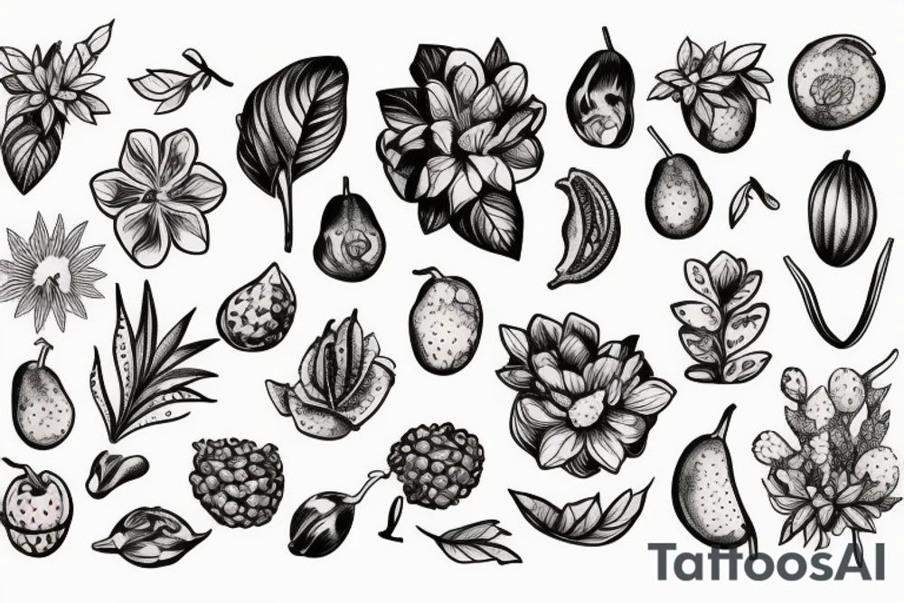 Nature flower fruits tattoo idea