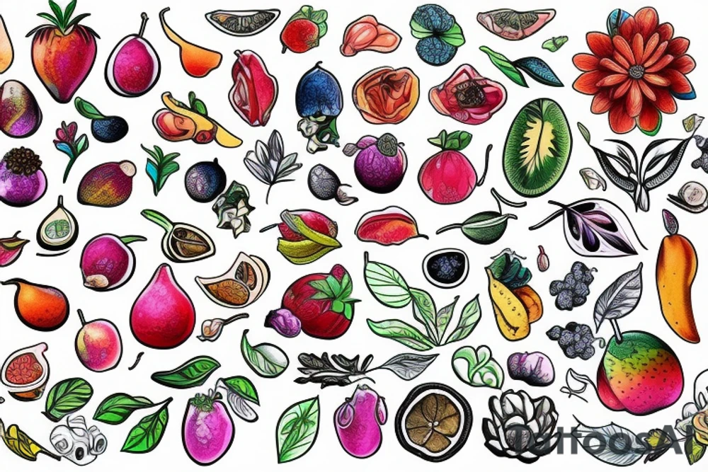 Nature flower fruits tattoo idea