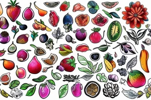 Nature flower fruits tattoo idea