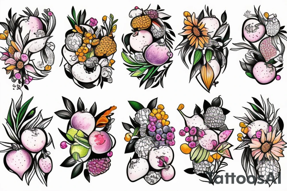 Nature flower fruits tattoo idea