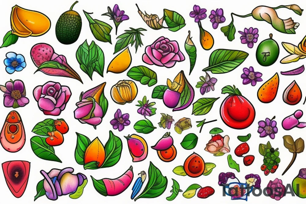 Nature flower fruits tattoo idea