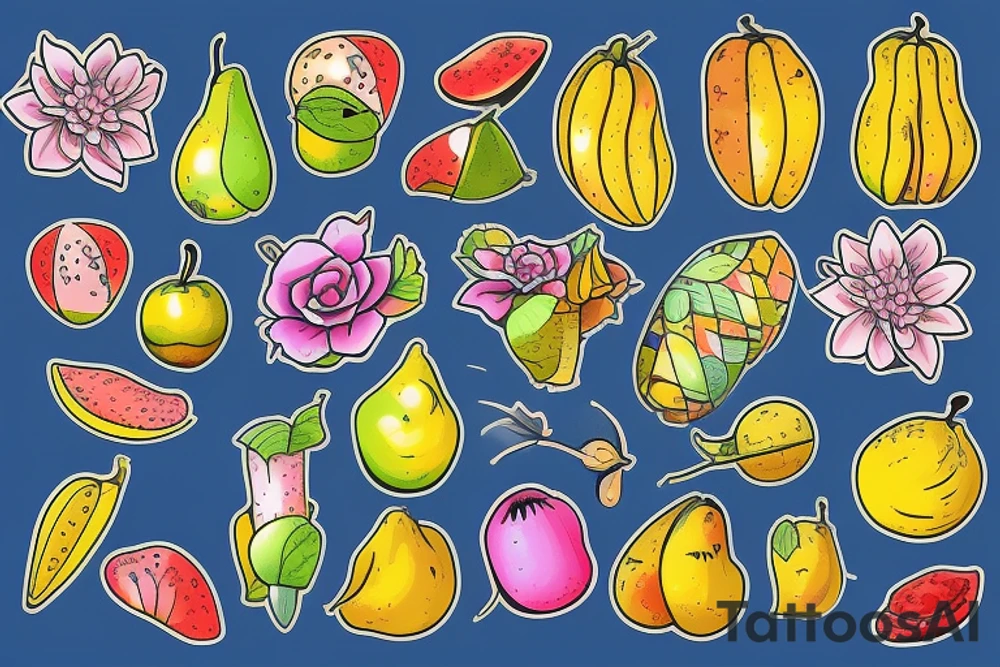 Nature flower fruits tattoo idea