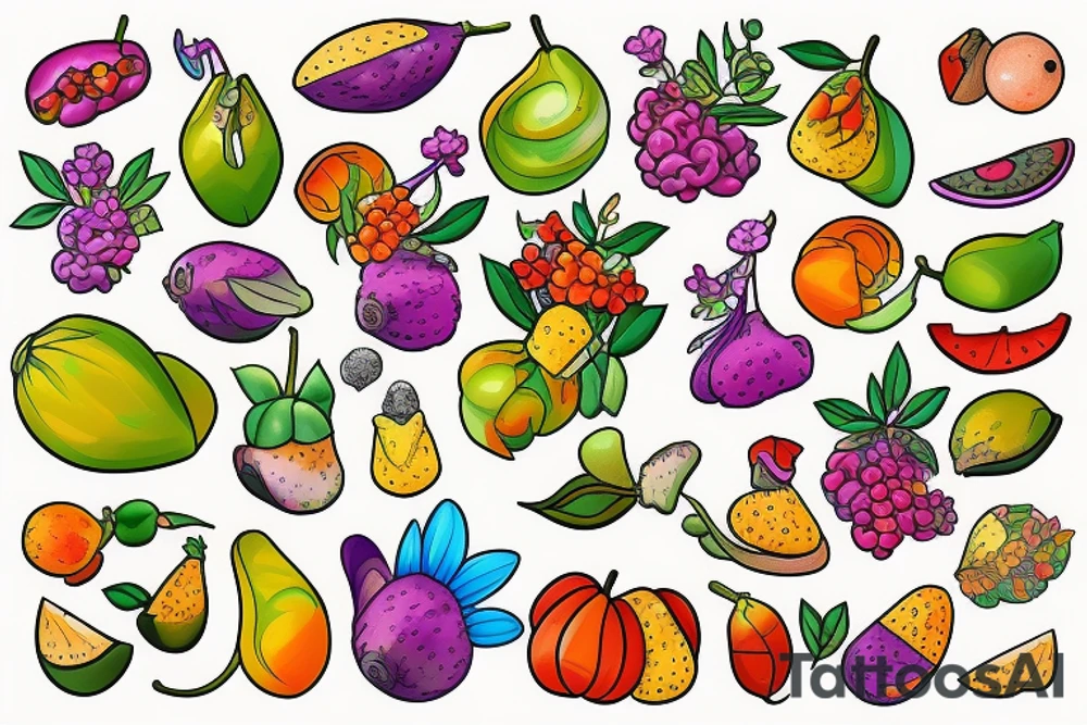 Nature flower fruits tattoo idea