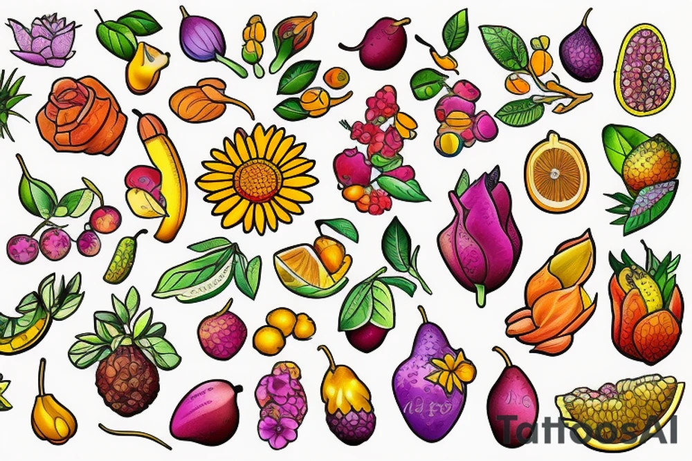 Nature flower fruits tattoo idea