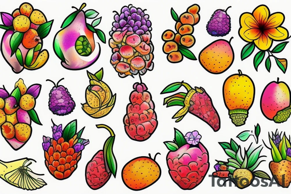 Nature flower fruits tattoo idea