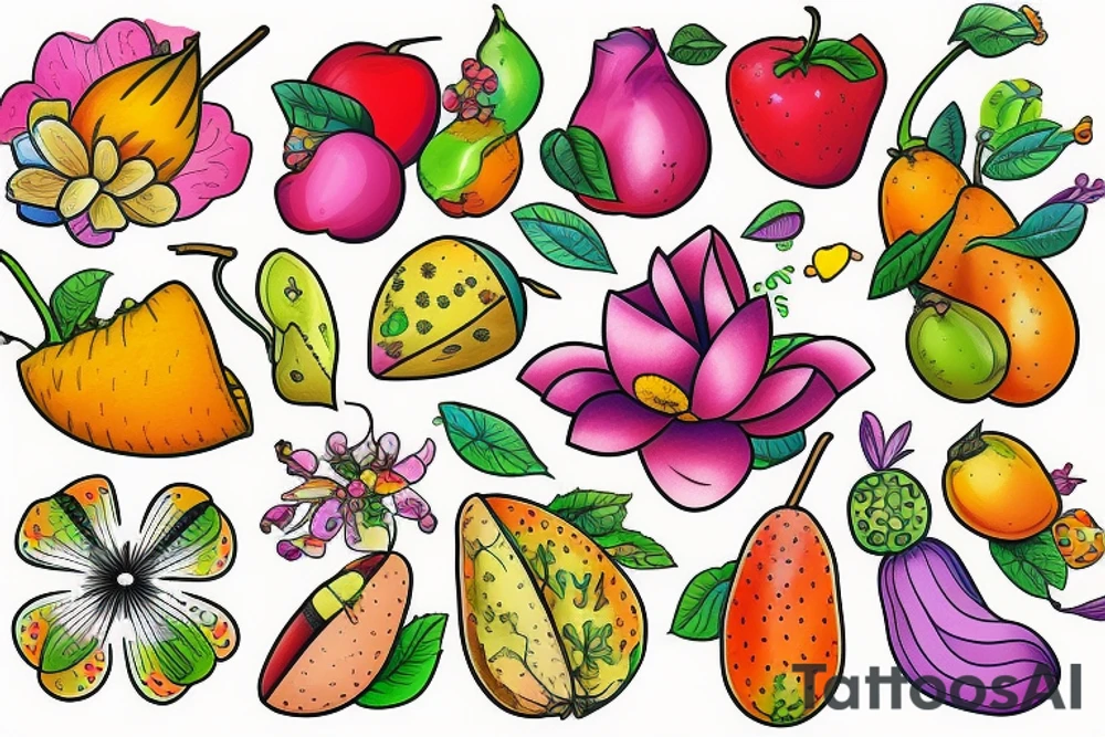 Nature flower fruits tattoo idea